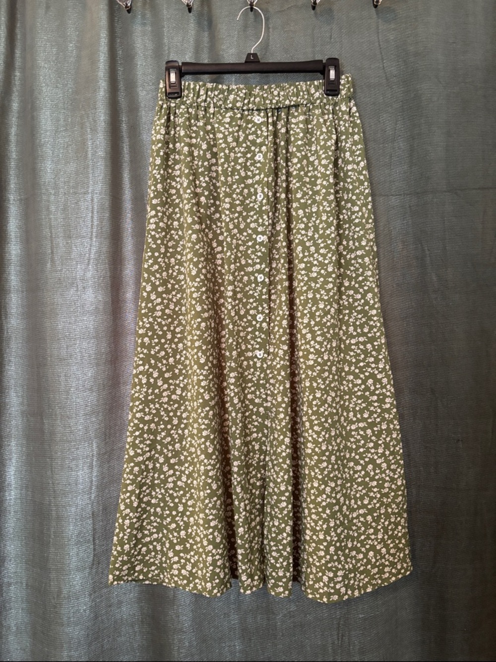 SHEIN Green Floral Button-Front Maxi Skirt